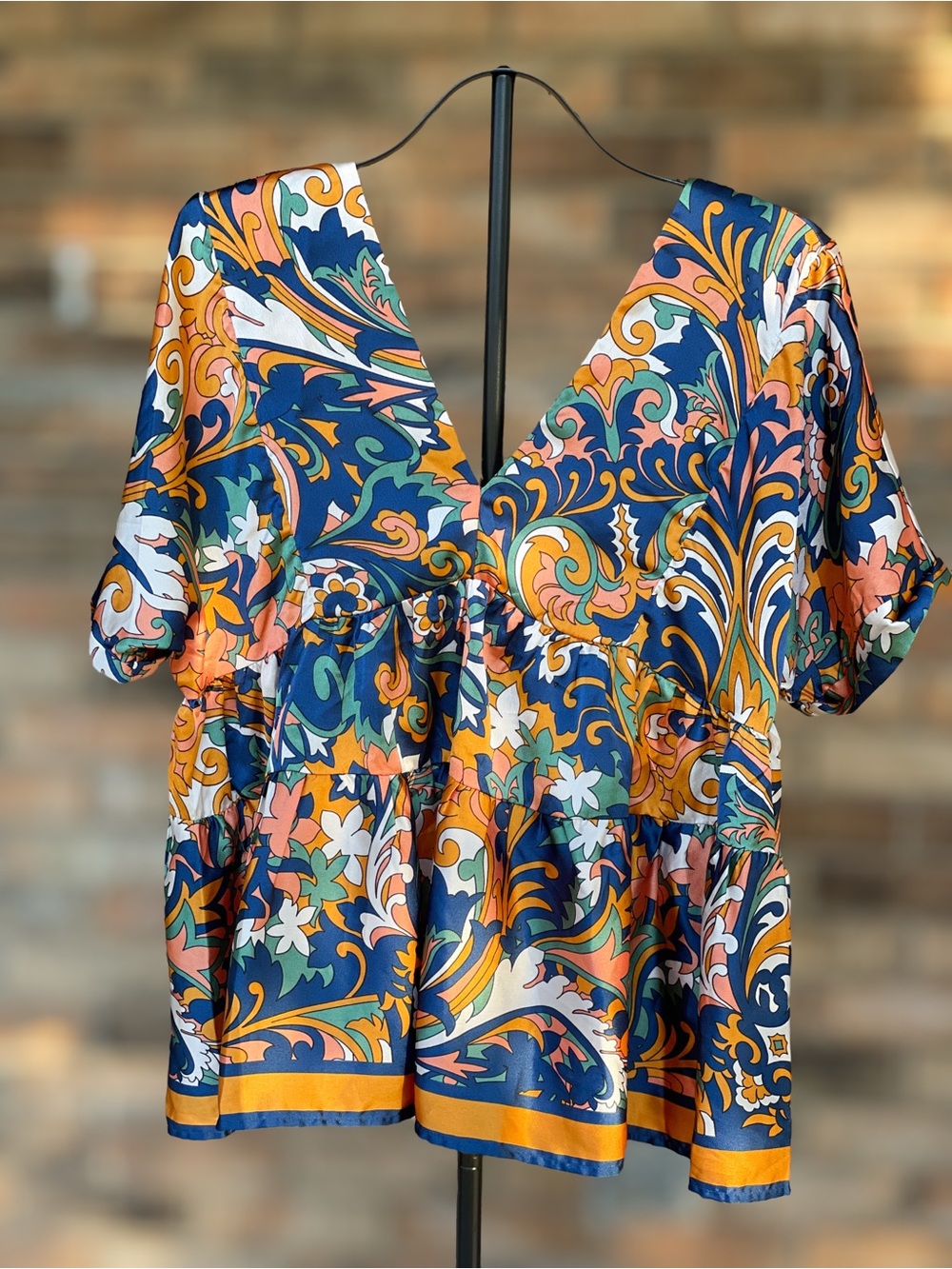 Entro Large Paisley Print Tiered Babydoll Blouse Multicolor Boho